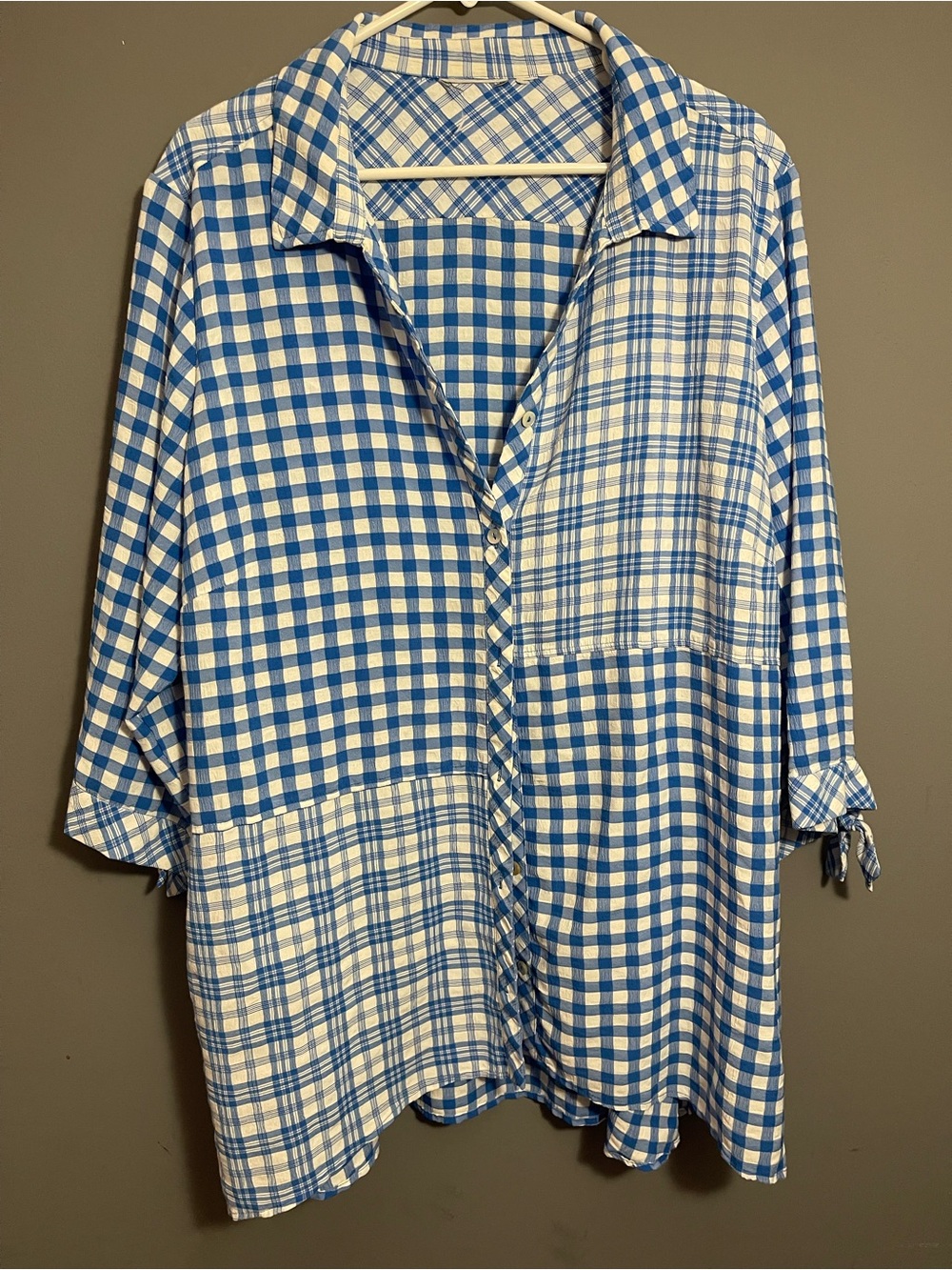 Blue and White Gingham Button-Up Shirt size 2X